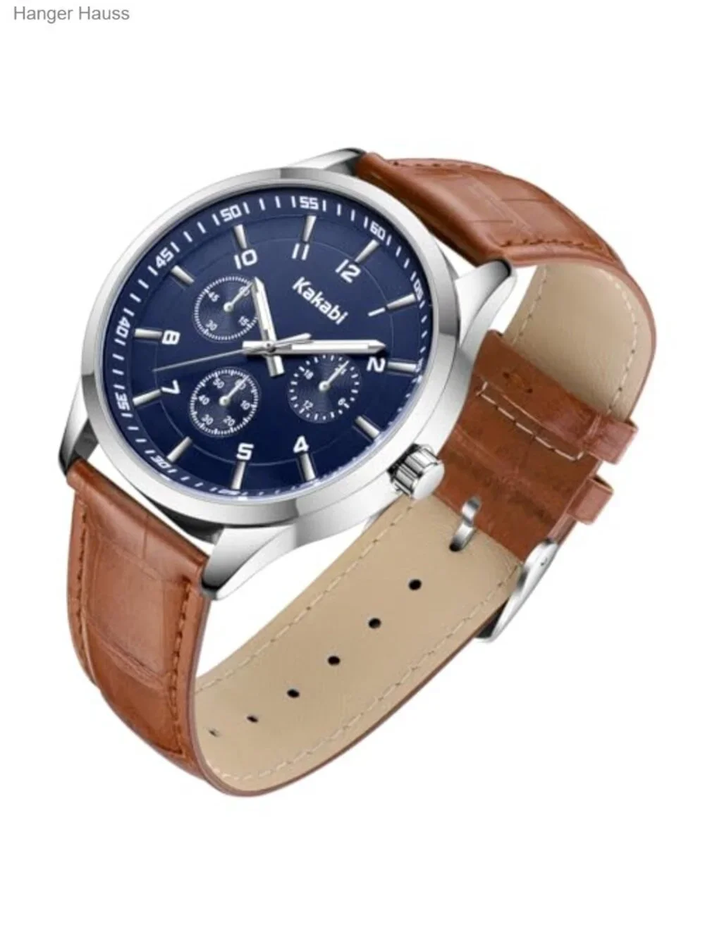 Men's 45mm Analog Quartz Leather Strap Dress Watch